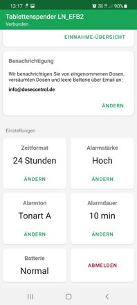 Verfügbare Einstellungen | DoseControl App