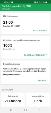 Android App für Steuerung und Überwachung von smarten Tablettenspender DoseControl