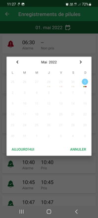 Aperçu du calendrier Conformité | DoseControl App