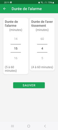Réglage de la durée de l'alarme et de la durée de l'alerte