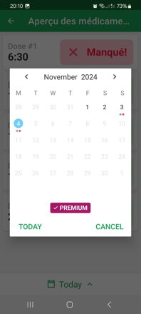 Aperçu du calendrier des doses retirées ou manquées
