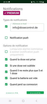 Réglage des notifications par e-mail / push