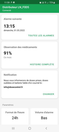 Pilulier BLUETOOTH automatique intelligent DoseControl | Avec chargeur | Modèle 2021 | Couvercle blanc | Modèles de dosage en français | Contrôle et surveillance à distance via l'application Android