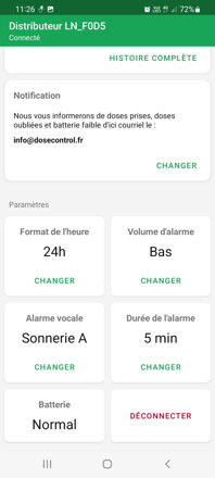 Paramètres disponibles | DoseControl App