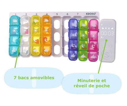 Pilulier avec minuterie LED et 7 compartiments